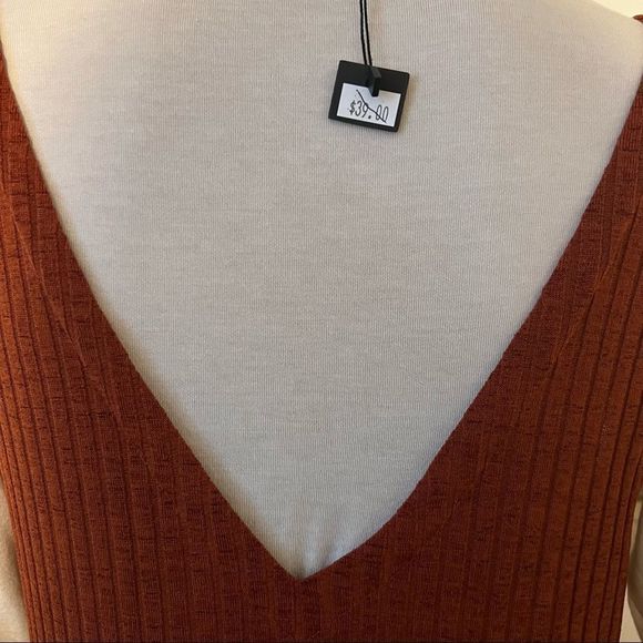 Long Sleeved Layered Dress Autumn Copper Brown and Cream Colored Undershirt - Picture 4 of 9